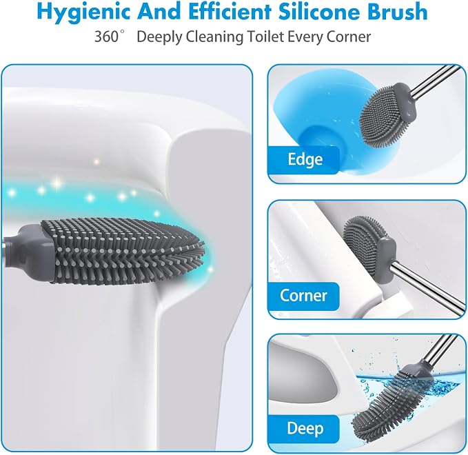Toilet Brush, Silicone Toilet Brush and Holder Set, Flexible Toilet Bowl Brush - Image 2