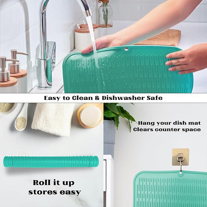 ZLR Silicone Dish Drying Mat for Kitchen Counter, Eco-Friendly Fast Dry Dish Mat - Image 4