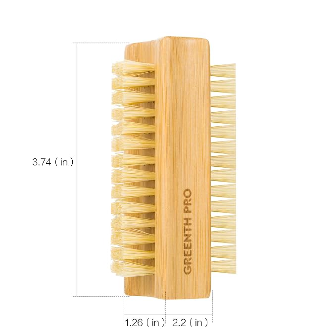 Bamboo Nail Brush，2PCS Two-side Firm Nature Wooden Sisal Scrub Brush - Image 2