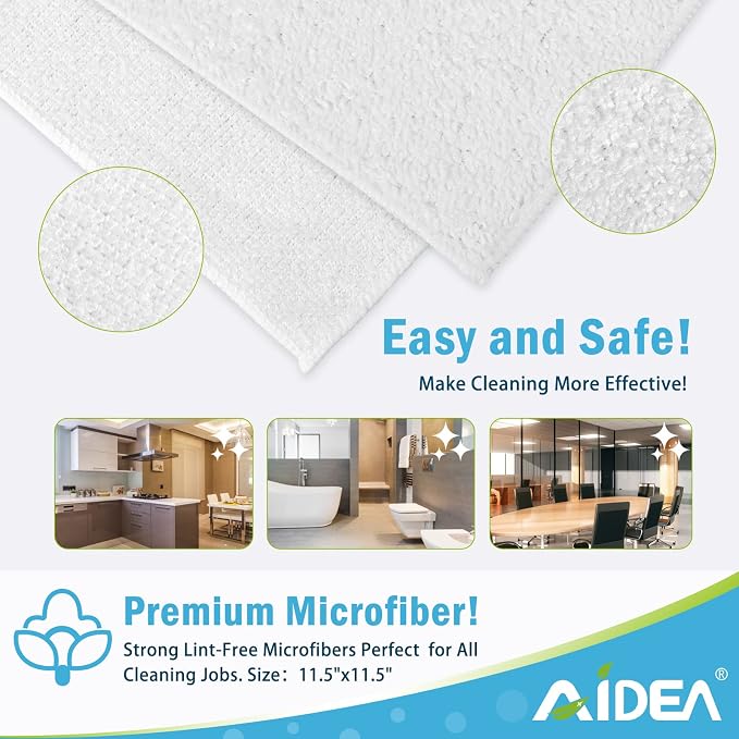 AIDEA Microfiber Cleaning Cloth White 50PK, Microfiber Towels - Image 6