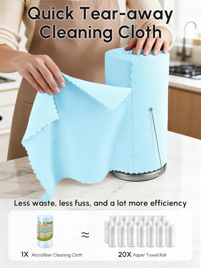 Microfiber Cleaning Cloths Roll, 75 Pack Tear Away Microfiber Towels Roll - Image 2
