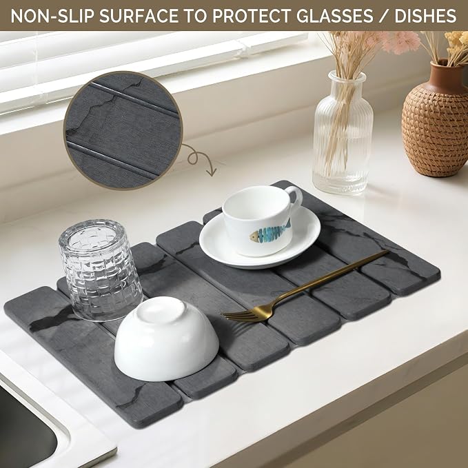 Large Stone Dish Drying Mat for Kitchen Counter, Foldable Water Absorbing - Image 4