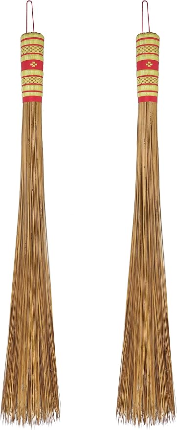 2 Piece 32 inch Multi-Surface Sturdy Outdoor Authentic Coconut Leaf Broom Asian by AWBROOMS