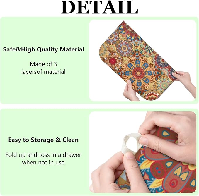 Boho Dish Drying Mat for Kitchen Countertops, Bohemian Floral Microfiber Drying - Image 7