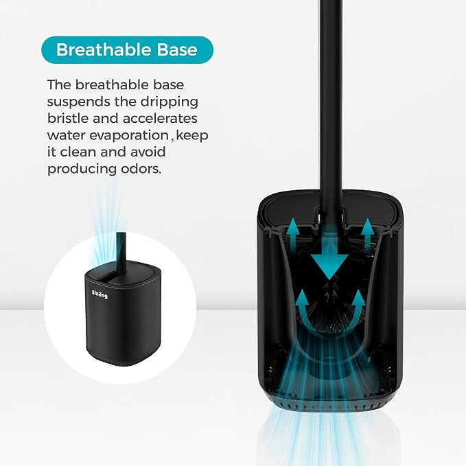 Toilet Brush and Holder Set Toilet Bowl Brush Stainless Steel Automatic Open - Image 3