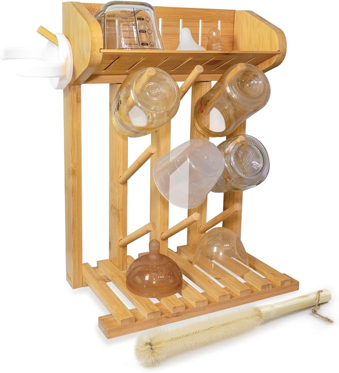 Bamboo Baby Bottle Drying Rack, Vertical Space Saving Kitchen Organizer by Unknown