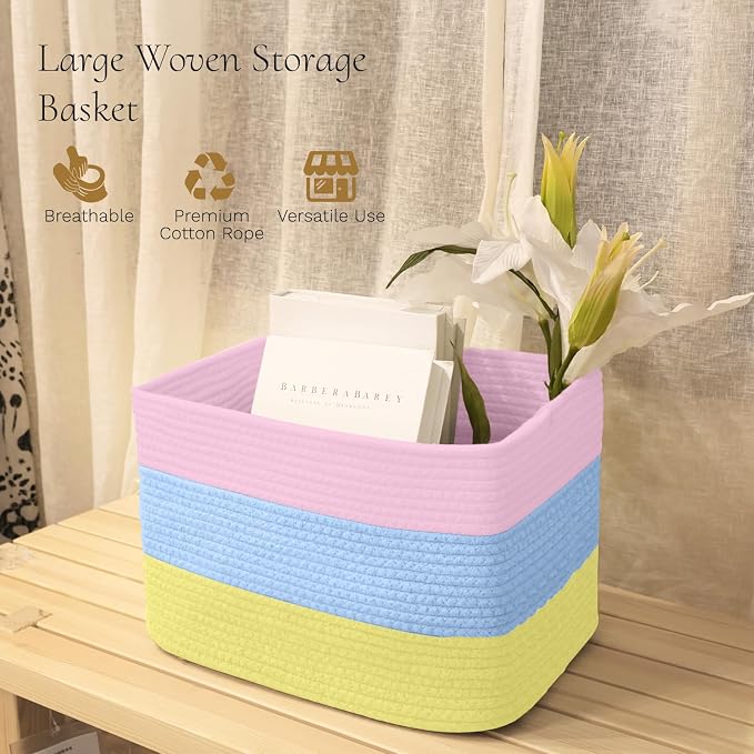 Hopegiver Woven Storage Baskets 15x11x10 Inch, 3 Pack Collapsible Cube Storage - Image 2