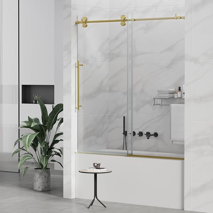 Sunrosa 60" W x 60" H Frameless Tub Shower Door, Sliding Tub Door by ElevateYourEverydayShower