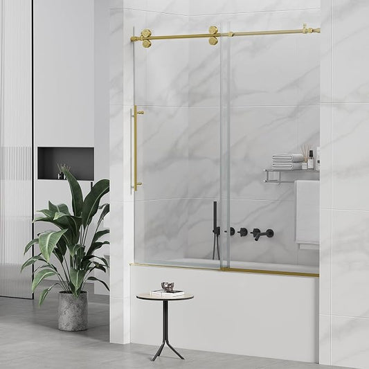 Sunrosa 60" W x 60" H Frameless Tub Shower Door, Sliding Tub Door by ElevateYourEverydayShower