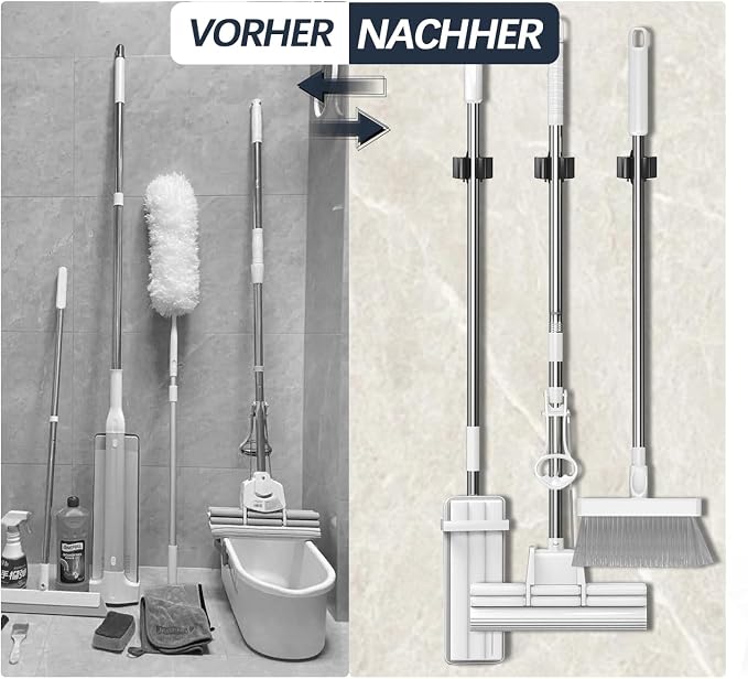 3-H Stainless Steel Broom Holder Wall Mount 8 Pack, Heavy Duty Mop and Broom - Image 6