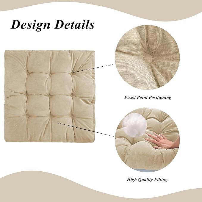 Meditation Floor Pillow 22×22 Inch 1 Pack Large Floor Cushions for Adults Square Tufted Corduroy Floor Pillows for Yoga Living Tatami Room Beige