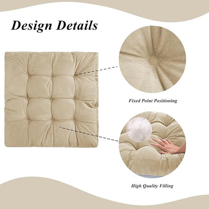 Meditation Floor Pillow 22×22 Inch 1 Pack Large Floor Cushions for Adults Square Tufted Corduroy Floor Pillows for Yoga Living Tatami Room Beige