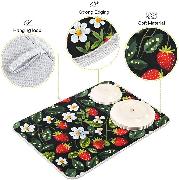 Strawberries White Flowers Dish Drying Mat - Image 4