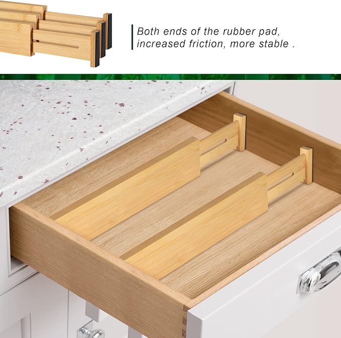 4 Pack Bamboo Drawer Dividers, Adjustable Length from 12 Inch to 17 Inch - Image 7
