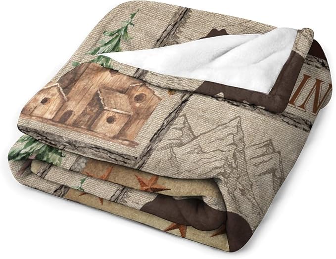 Rustic Cabin Bear Blanket, Lake Country Lodge Bear Deer Forest Farmhouse Camp Print Soft Warm Cozy Lightweight Decorative Blanket for Couch Bed Sofa Travel, 50"x60"