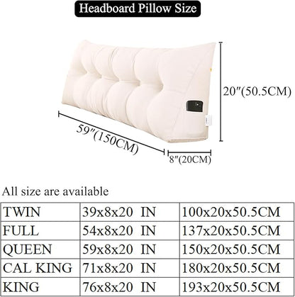 Triangular Wedge Pillow headboard Queen Size for Couch Large headboard Pillow with Removable Cover Back Rest Pillows for Sitting up in Bed