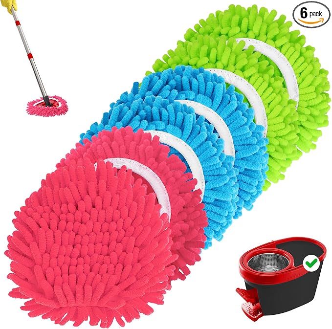 Baderke 6 Pack Chenille Mop Heads Replacements Compatible by Baderke