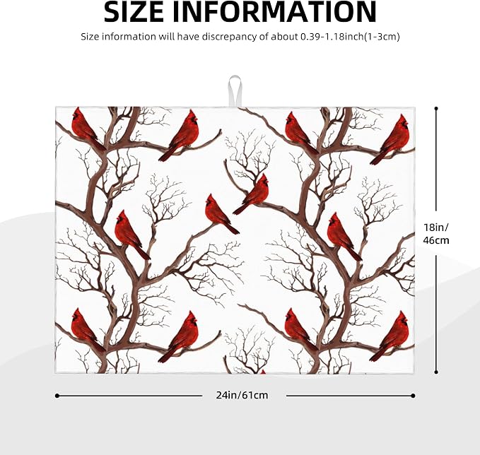 Winter Cardinal Birds Microfiber Dish Drying Mat - Image 4