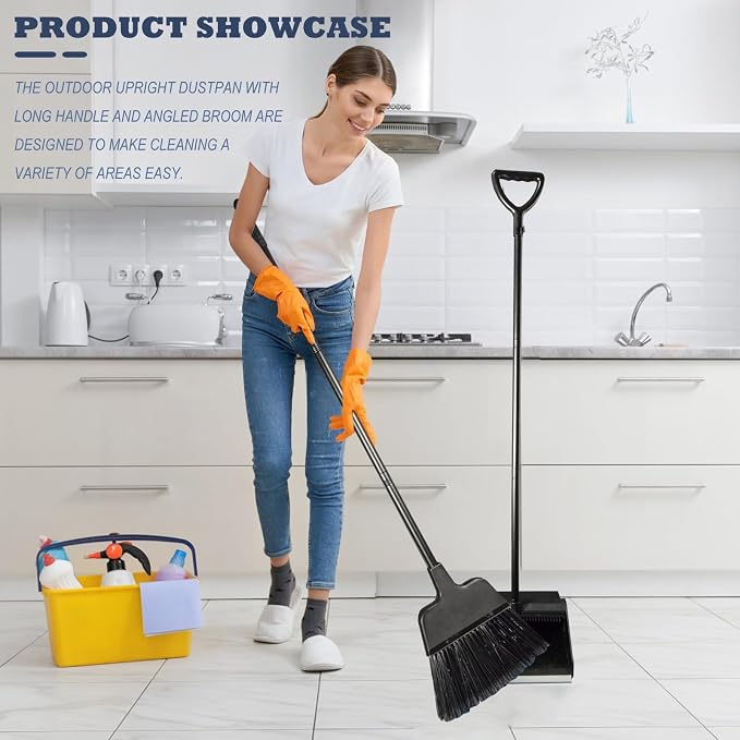 Broom with Dustpan Combo Set Outdoor Upright Dustpan and Broom Set with Long - Image 2