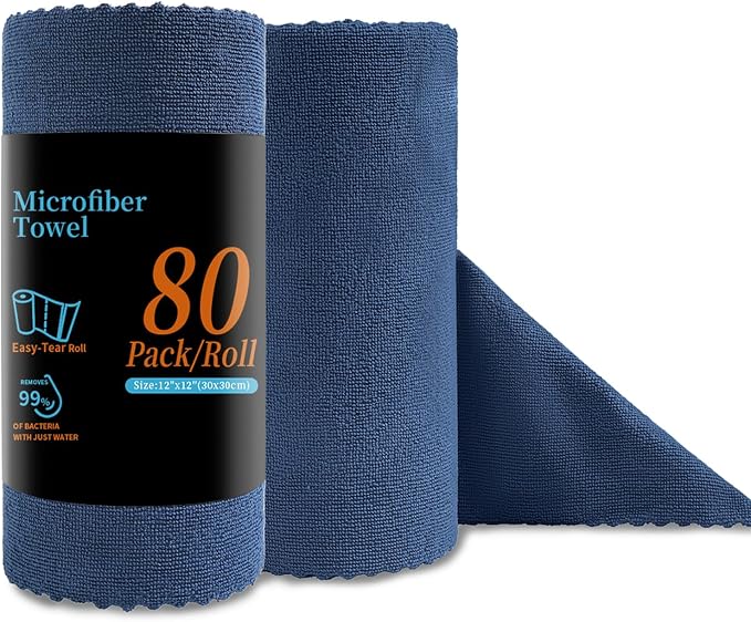 Jessy Home 80 Pack Microfiber Cleaning Cloth Roll Reusable Paper Towels 12"x12" by JessyHome