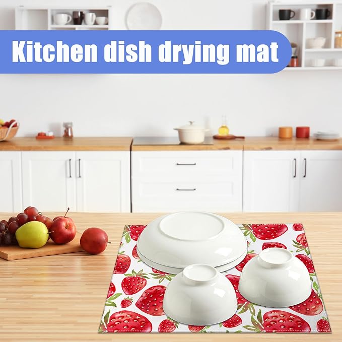 Strawberry Dish Drying Mat for Kitchen Counter Drying Pad Absorbent Reversible - Image 6
