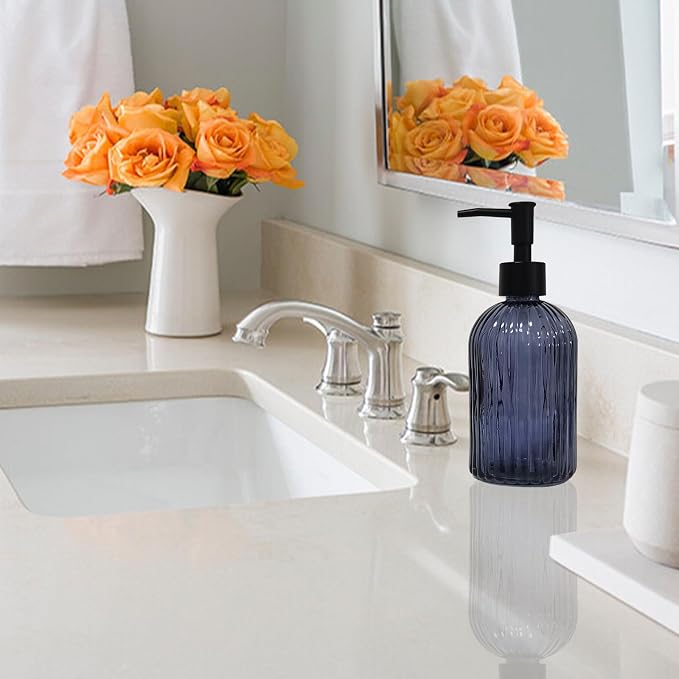Glass Soap Dispenser with Black Plastic Pump, 13.5oz Refillable Hand Soap - Image 4