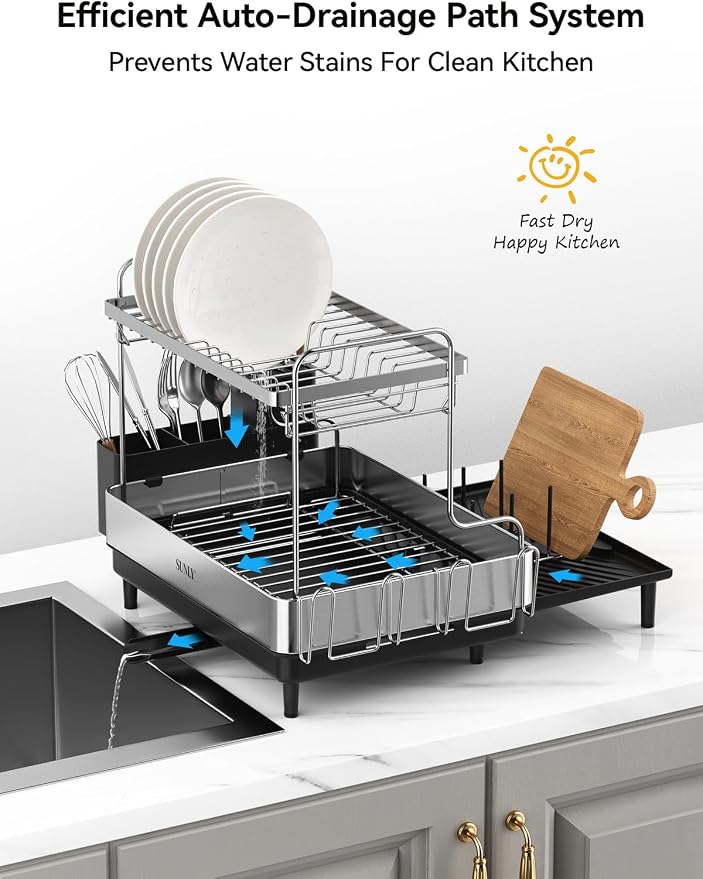 SUNLY 2 Tier Dish Drying Rack, Extra Large Dish Rack, Expandable Dish Racks - Image 5