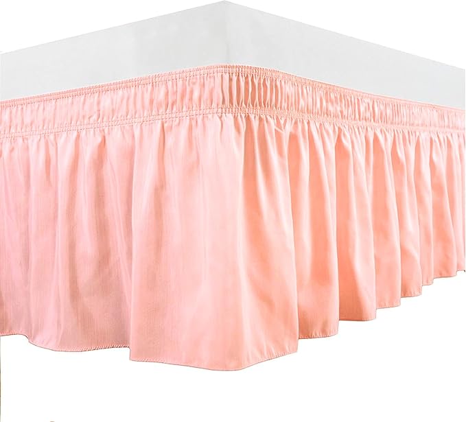 Peach Wrap Around Bed Skirts with 16" Drop - Three Sides Fabric Adjustable Elastic Dust Ruffle Silky Soft -600 TC Stretchy Bed Skirt-King(76"X 80") Peach