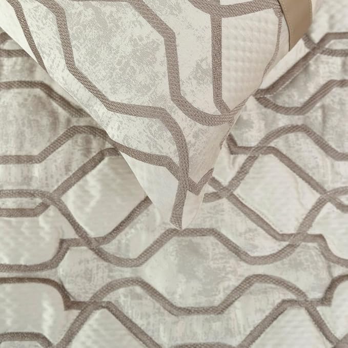 The HomeCentric King/Queen/Twin Ivory & Silver Decorative CA King 86"x18" Bed Runner with 2 Pillow Cover, Lattice & Quilted Bed Scarf on Jacquard Silk Fabric - Ivory Delicacy