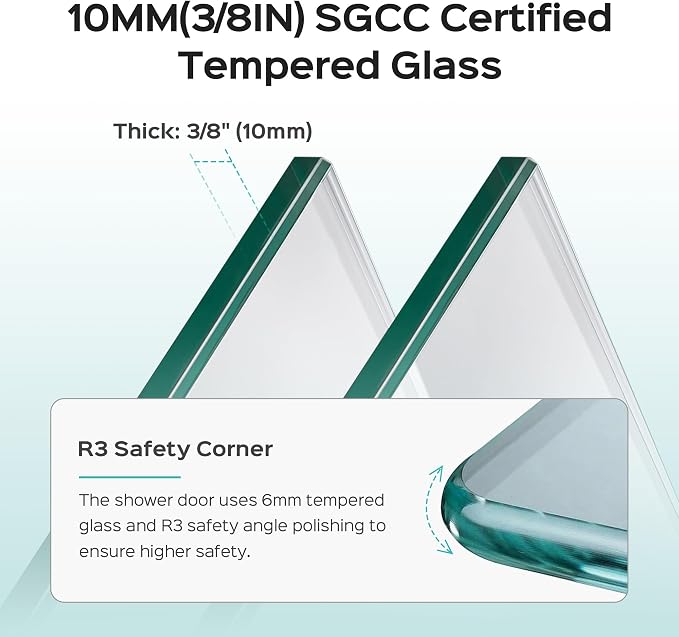 56''-60''W x 76''H Frameless Double Sliding Shower Door, 3/8'' Thick SGCC - Image 7