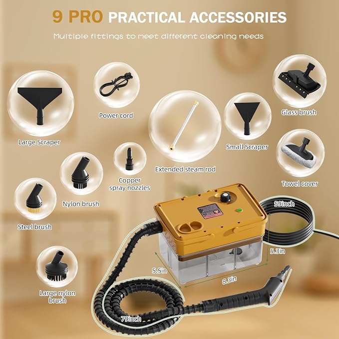 Handheld Steam Cleaner 2500W, 10s Fast Heat-Up & 50.73OZ Large Tank, - Image 4