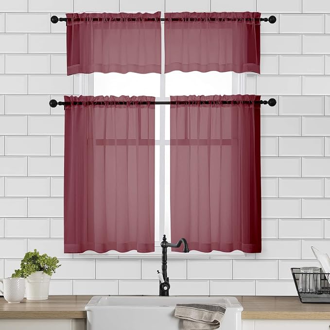 Chyhomenyc Sheer Curtains 36 Inch Length, Short Voile Sheer Window Curtians - Image 2