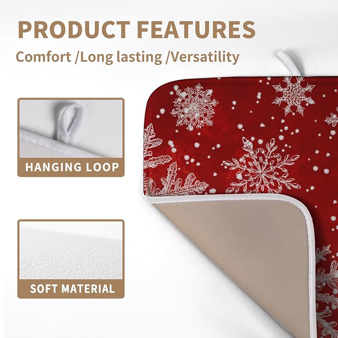 Christmas Dish Drying Mat for Kitchen Counter 16x18 Inch Red Snowflake Xmas - Image 3
