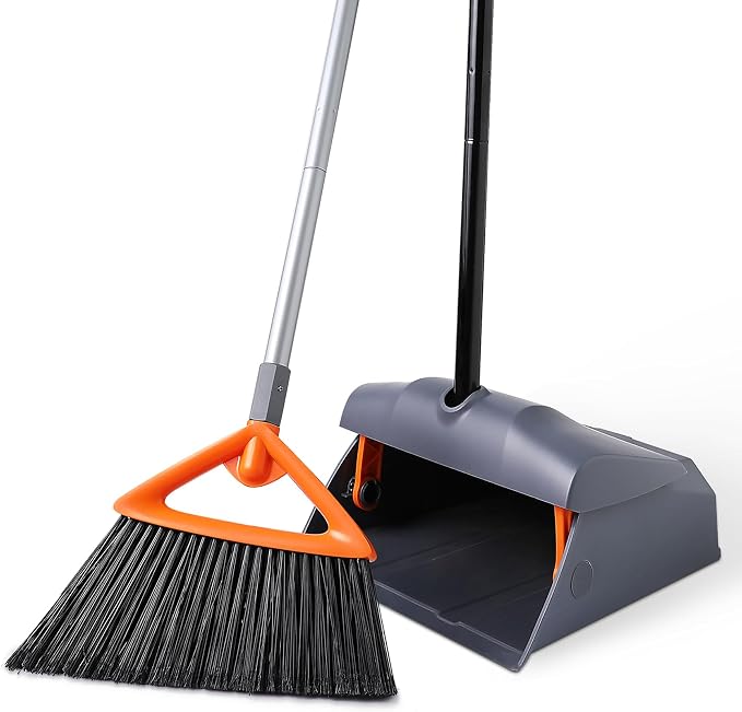 Heavy Duty Broom with Dustpan Combo Set Indoor and Outdoor Dual Purpose by CLEANHOME