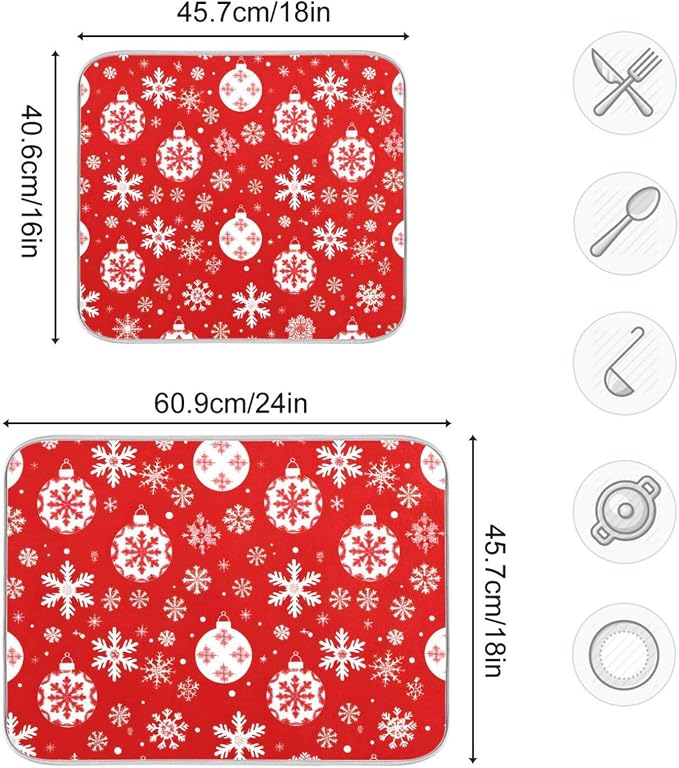Christmas Snowflake Ball Baubles Dish Drying Mat - Image 5