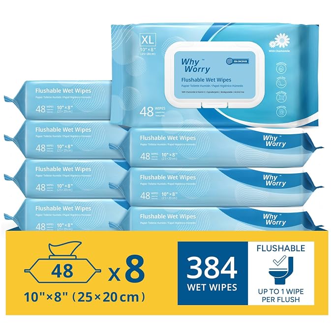 WhyWorry Flushable Wipes for Adults, Extra Large 8"x10" Butt Wipes for Personal by WHYWORRY