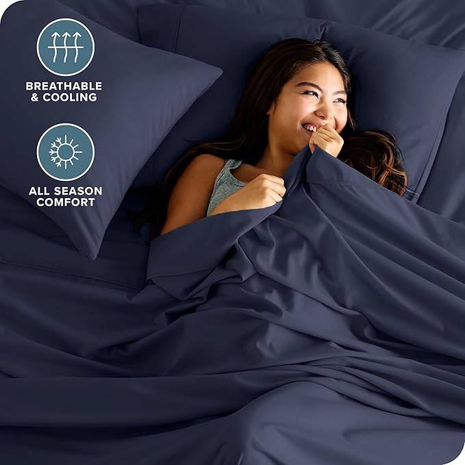 Bare Home California King Sheet Set - 1800 Ultra-Soft Microfiber Cal King Bed Sheets - Double Brushed - Deep Pockets - Easy Fit - 4 Piece Set - Bed Sheets (California King, Midnight Blue)
