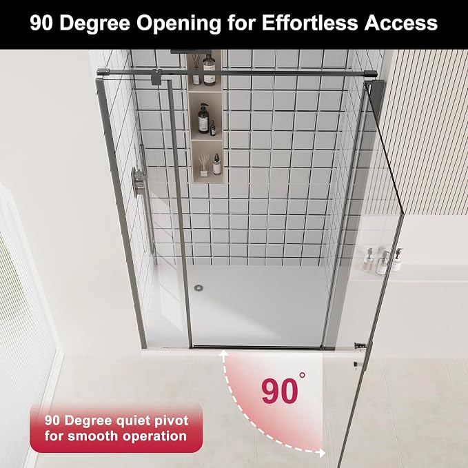 Bathbliss Framed Pivot Shower Door, Glass Shower Door in Matte Black, 58.5" to - Image 8