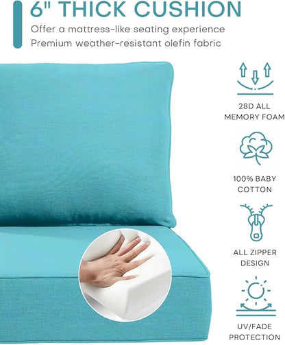 Luxury 24x24x6 Inch Outdoor Cushions for 5 Peice Patio Furniture Set - Set of 5 Water-Resistant Pillow for Dining Rocking Swivel Chairs Loveseat Couch Sectional Sofa - Turquoise