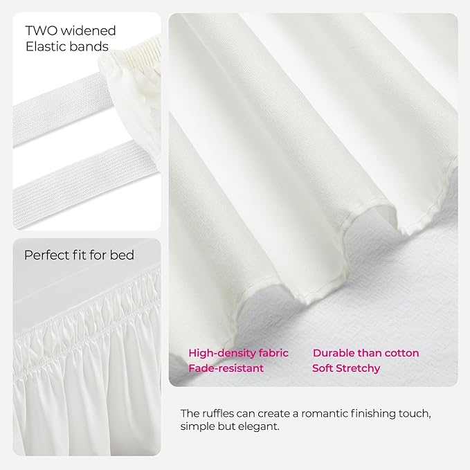 RIMELA Dorm Bed Skirt Twin XL 36 Inch Drop, Easy to Install Extra Long Wrap Around Elastic Dust Ruffle, Warm White Bedskirt Solid Silky Fabric Machine Washable (Twin XL 80“L x 39”W & Twin 75“L x 39”W)