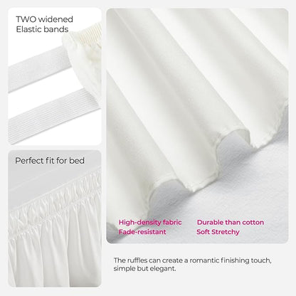 RIMELA Dorm Bed Skirt Twin XL 32 Inch Drop, Easy to Install Extra Long Wrap Around Elastic Dust Ruffle, Warm White Bedskirt Solid Silky Fabric Machine Washable (Twin XL 80“L x 39”W & Twin 75“L x 39”W)