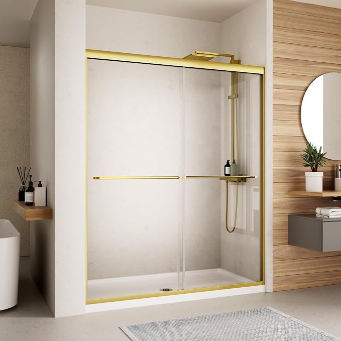 Shower Door, 56-60" W x 70" H Semi-Frameless Double Sliding Glass Shower Door by RoyalGuard