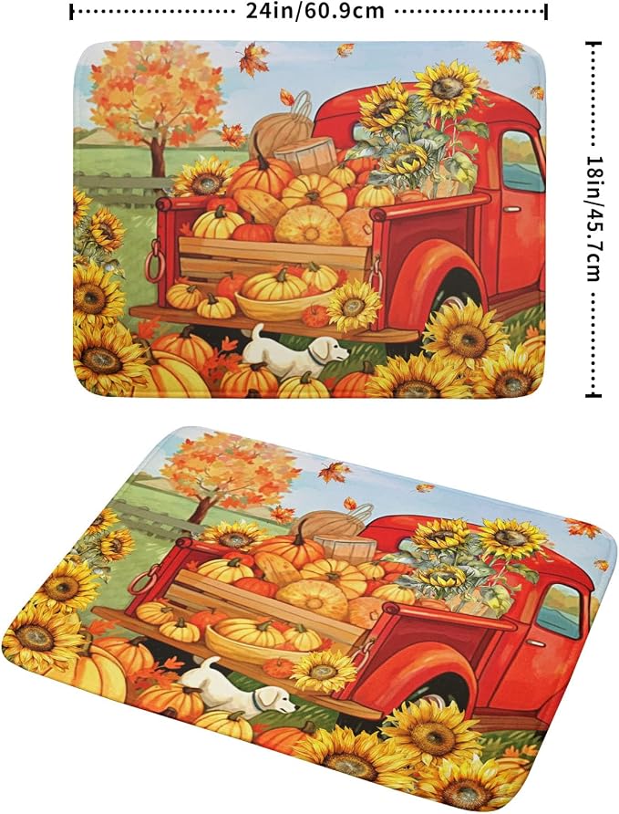 Autumn Pumpkin Red Truck Dish Drying Mat - Image 2