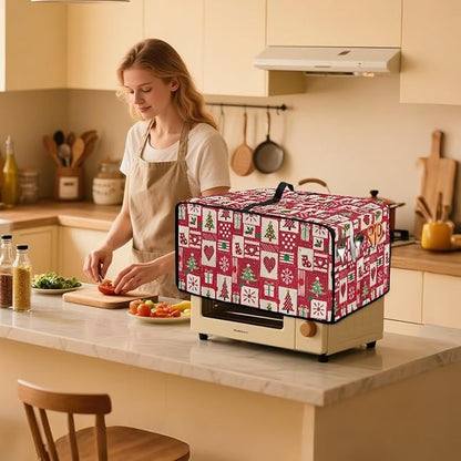 Christmas Decor Air Fryer Toaster Oven Dust Cover Washable Convection Oven Cover Stylish Kitchen Appliance Protector Decorations Countertop Accessories, L, Christmas Patchwork Print