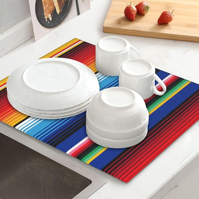 Rainbow Colorful Stripe Kitchen Drying Mat Mexican Microfiber Dish Drainer Mat - Image 2
