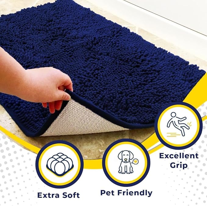 Muddy Mat® Original Dog Door Mat for Muddy Paws, Super Absorbent Microfiber, Non-Slip Washable Pet Rug, Quick Dry Chenille Entryway Carpet, Machine Washable Indoor Outdoor mat, Navy Blue 24"x120"