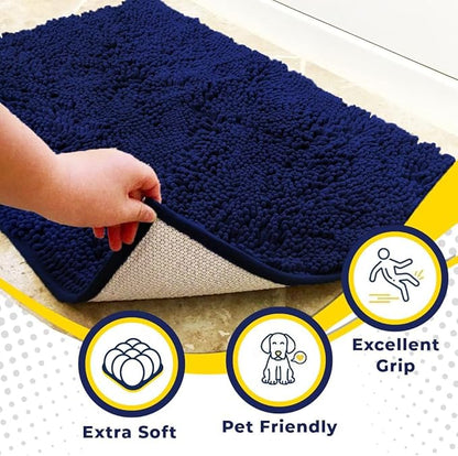 Muddy Mat® Original Dog Door Mat for Muddy Paws, Super Absorbent Microfiber, Non-Slip Washable Pet Rug, Quick Dry Chenille Entryway Carpet, Machine Washable Indoor Outdoor mat, Navy Blue 24"x120"