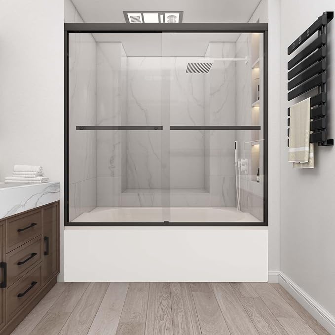 Tub Shower Door 56-60" W x 60" H, Matte Black Bathtub Door - Image 7