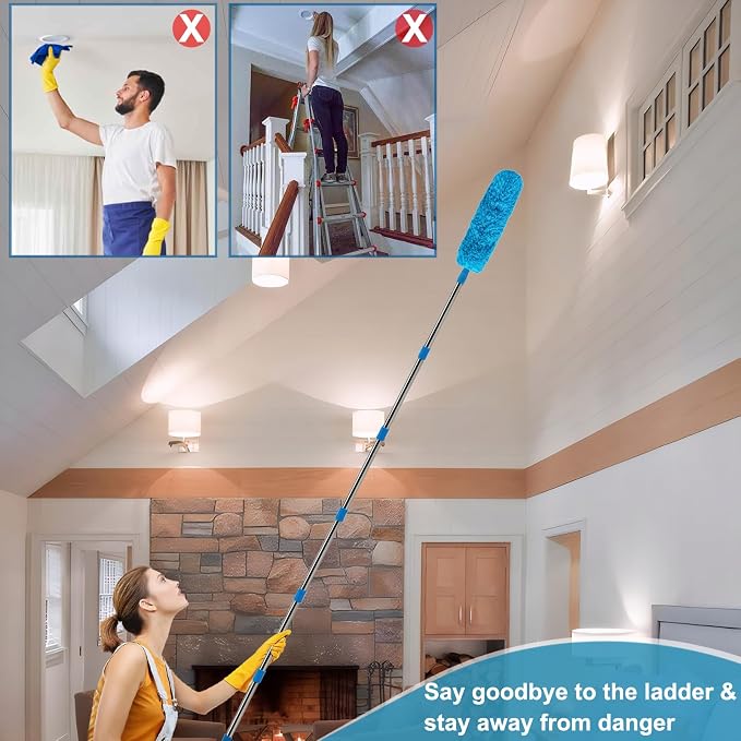 20+ Ft High Reach Ceiling Fan Duster & Cobweb & Corner Brush Duster - Image 4