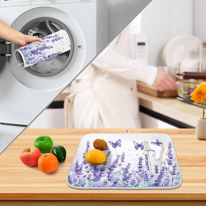 Purple Lavender Spring Summer Flower Floral Dish Drying Mat - Image 4